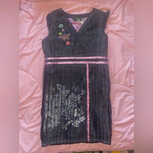 Vintage Oilily Girls Dark/Black Denim Floral Butterfly Dress
